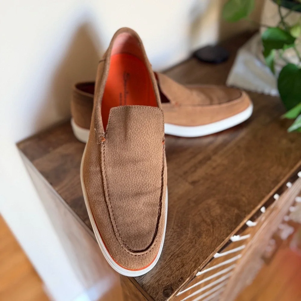 Santoni MGDT17824 Mens Suede Slip On Loafers Brown 12 Made‎ in Italy NFC Auth